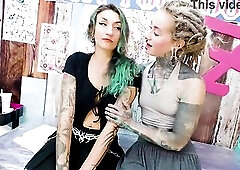 Tattoo Three-some Turns Anal Heavily Inked Artist Screws Allies Booty Whilst Inking & Cums on New Tattoo