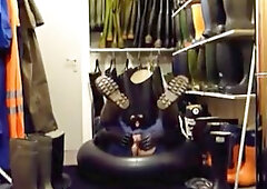 joy in overall and rubber boots and gloves