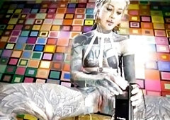 Extraordinary solo electro play in spandex corset bdsm sesh