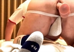 Hefty rugby guy enjoys some solo fun