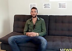 Handsome gay guy gives an audition for the porn films