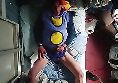 A Young Gay Man Gives Himself Anal Pleasure in Striped Pajamas