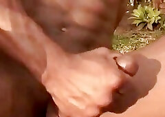 Muscled gay guy sucks dick and gets fucked by the pool