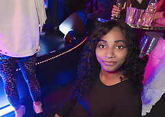 Shameless babe gives a BJ and fucks in the night club