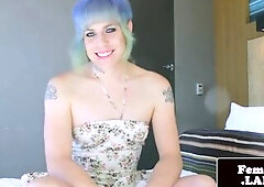 Emo femboy hotty toys her booty and jerks off