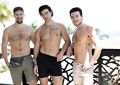 Mike Monroe sneaks into their room to arrange a 3some