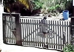 Wife takes a sunbath and displays her bare body to delivery stud.