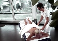 Blonde milf gets it rough on the massage table