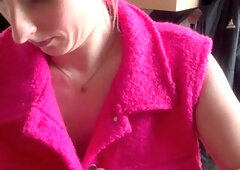 I jerk him off to receive his sperm on my small tits