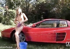 Czech chick Gina in exotic car wash scene