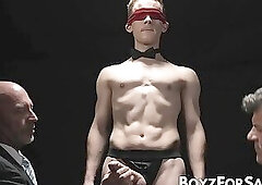 Sub Dylan Tides mouth and ass stuffed by three muscular cocks