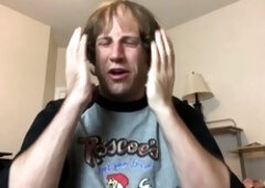 Alpha male instructs submissive to gobble BBQ sauce-covered face