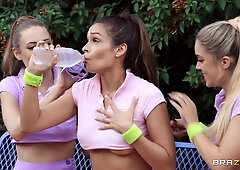 Kali Roses, Katana Kombat and Kyler Quinn playing lesbian games in bed