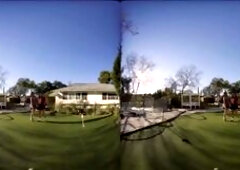 Two hot babes shake their ass and make out for their golf instructor in VR