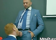 Ginger hottie Leander ravaging Shane Jacksons hungry holes until cumshot