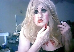 Crossdresser masturbation, high heels, crossdresser makeup