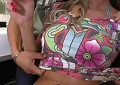 Busty blonde ts Bianca Sereia handled by two hard big cocks
