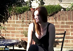 Grandpa fucks a busty teen outdoor