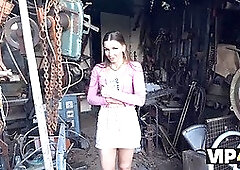 Watch Arina Shy get pounded hard by Steve Q in leather lingerie in the backyard