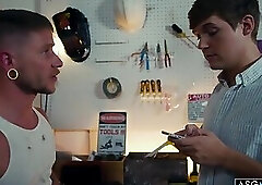 Bratty twink takes a mechanic's cock deep down his throat