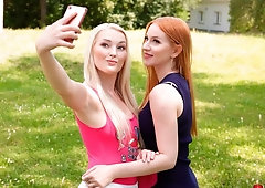 Blonde and redhead lesbians fuck