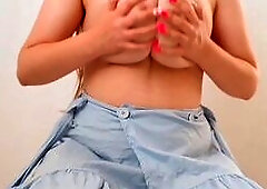 A cute student with brown hair and in a blue petticoat showed her large tits on camera - Luxury Climax - LuxuryOrgasm