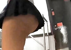 Delightsome beauties are wearing very short skirts so boys can easily watch their tiny pants