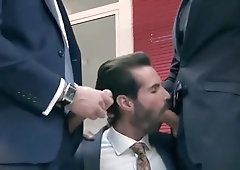 Muscle gay threesome and facial