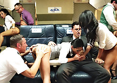 Asa Akira, Cindy Starfall, Kaylani Lei, and London Keyes having orgy on the plane