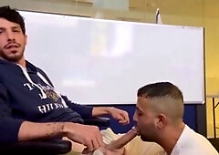 Hot gays enjoy sucking and swallowing huge cocks at work