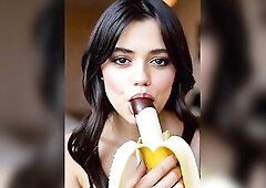 Wednesday addams playing with the banana