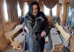 Milfycalla gives a wild blowjob and gets playful with her impotent husband's friends while wearing a fur coat