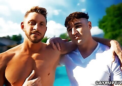 Peeping Todd filming two hot hunks by the poolside