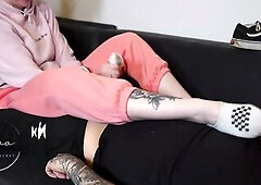 Sockjob with vans sneakers and socks sniffing tugjob