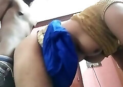 Busty Indian shemale with big melons fucked in standing doggystyle