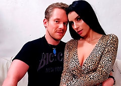 Pretty cute busty brunette Nelly Kent jumps on a pretty huge dick