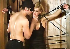 A hawt blond in latex and collar submits eagerly as her slavemaster partner binds her tightly and thrusts unfathomable into her moist twat. This babe 