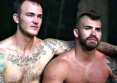 BSDSM sub tied to tree to suck doms cock