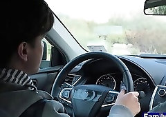 Hunk stepdaddy anal plows stepson in the car backseat