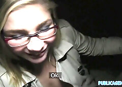 Blonde In Glasses Fucks Big Cock Outdoors In Public