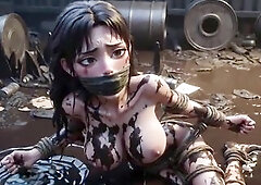 Immodest bare woman thrown in garbage and bound in slavery. That babe's hopeless and soaking soaked, groaning like a doxy begging to be drilled a