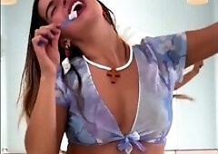 Addison Rae showing boobs in various sheer tops