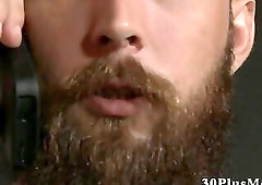 Cock sucking banged bear tugs and cums