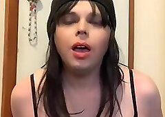 Slut eats cum from condom