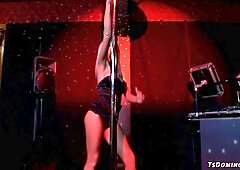 TS dancer fucks blonde and man guest