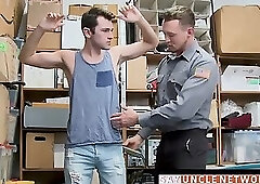 Officer catches young thief and delivers bareback pounding to tight ass