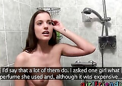 Girlfriends with ideal natural melons make sextape in the shower