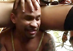 Dude gangbanged on the balcony