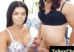 Horny shemale teen jerked off by her sensual tranny partner