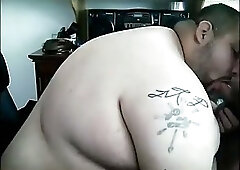 Fat guy gets handjob & blowjob